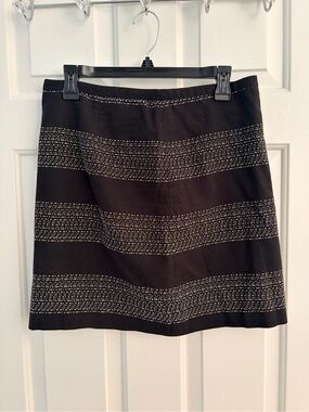 LOFT Black Skirt with White Stitch Stripes